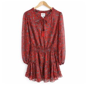 NWT MISA Los Angeles Lorena Aranciata Red Paisley Chiffon  Mini Dress M